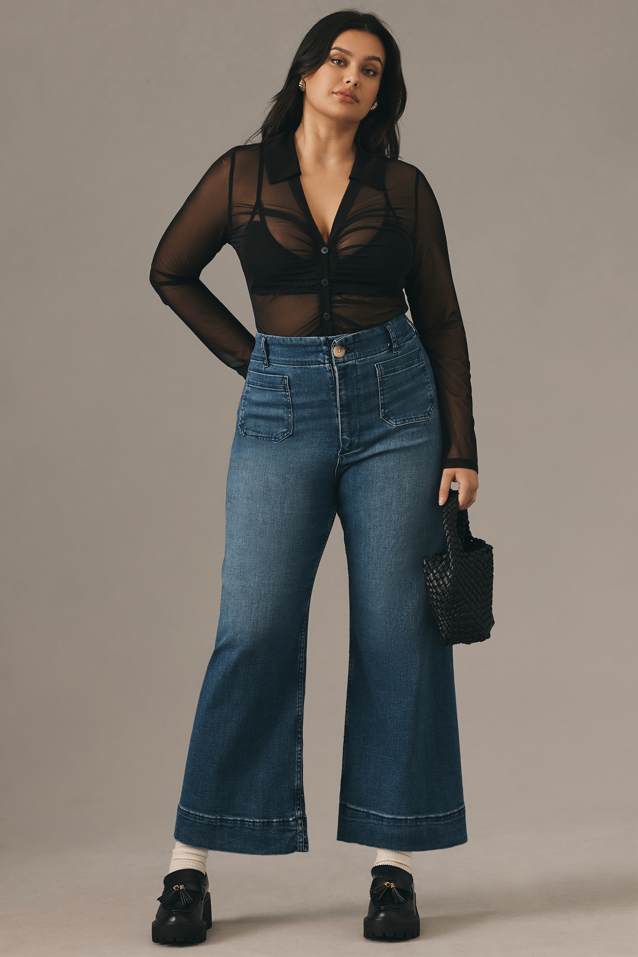 The Colette Cropped High-Rise Wide-Leg Jeans by Maeve