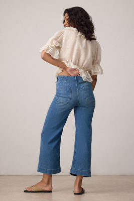 The Colette Denim Cropped Wide-Leg Jeans by Maeve