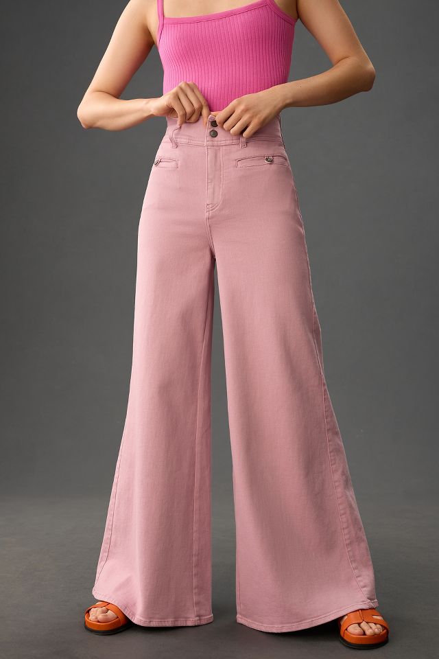  ANACRO Pants for Women - High Waist Plisse Wide Leg