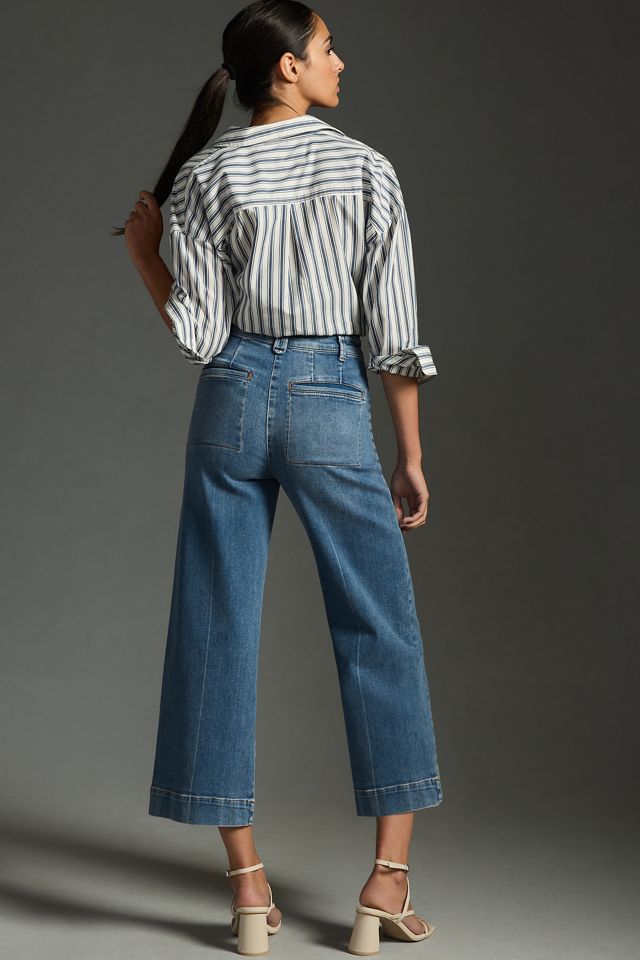 The Skipper Side-Zip High-Rise Crop Wide-Leg Jeans by Pilcro