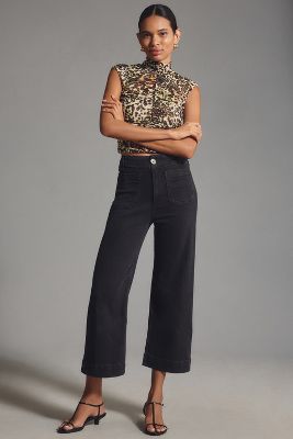 Maeve The Colette Denim Cropped Wide-leg Jeans By  In Grey