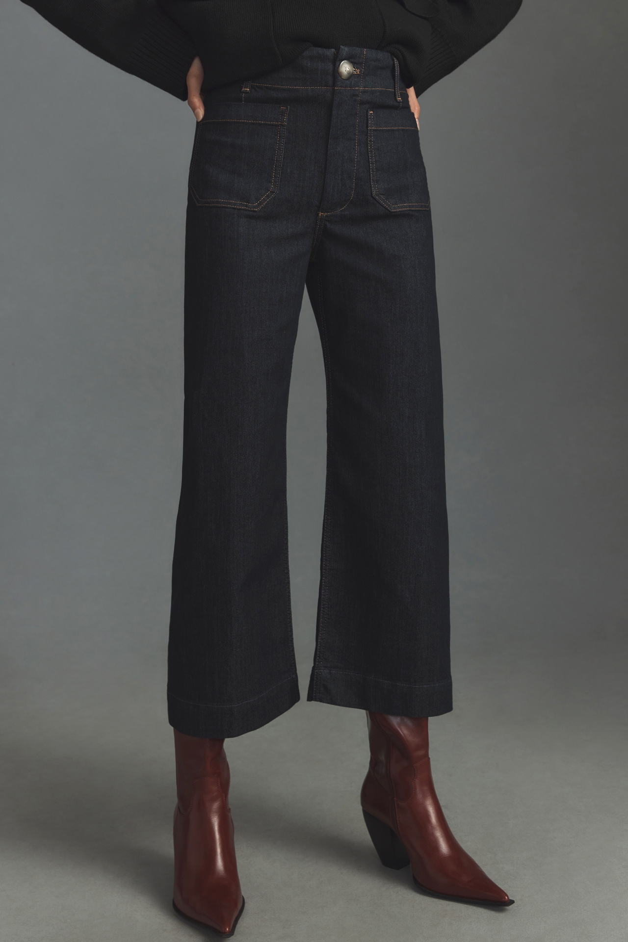 The Colette Denim Cropped Wide-Leg Jeans by Maeve