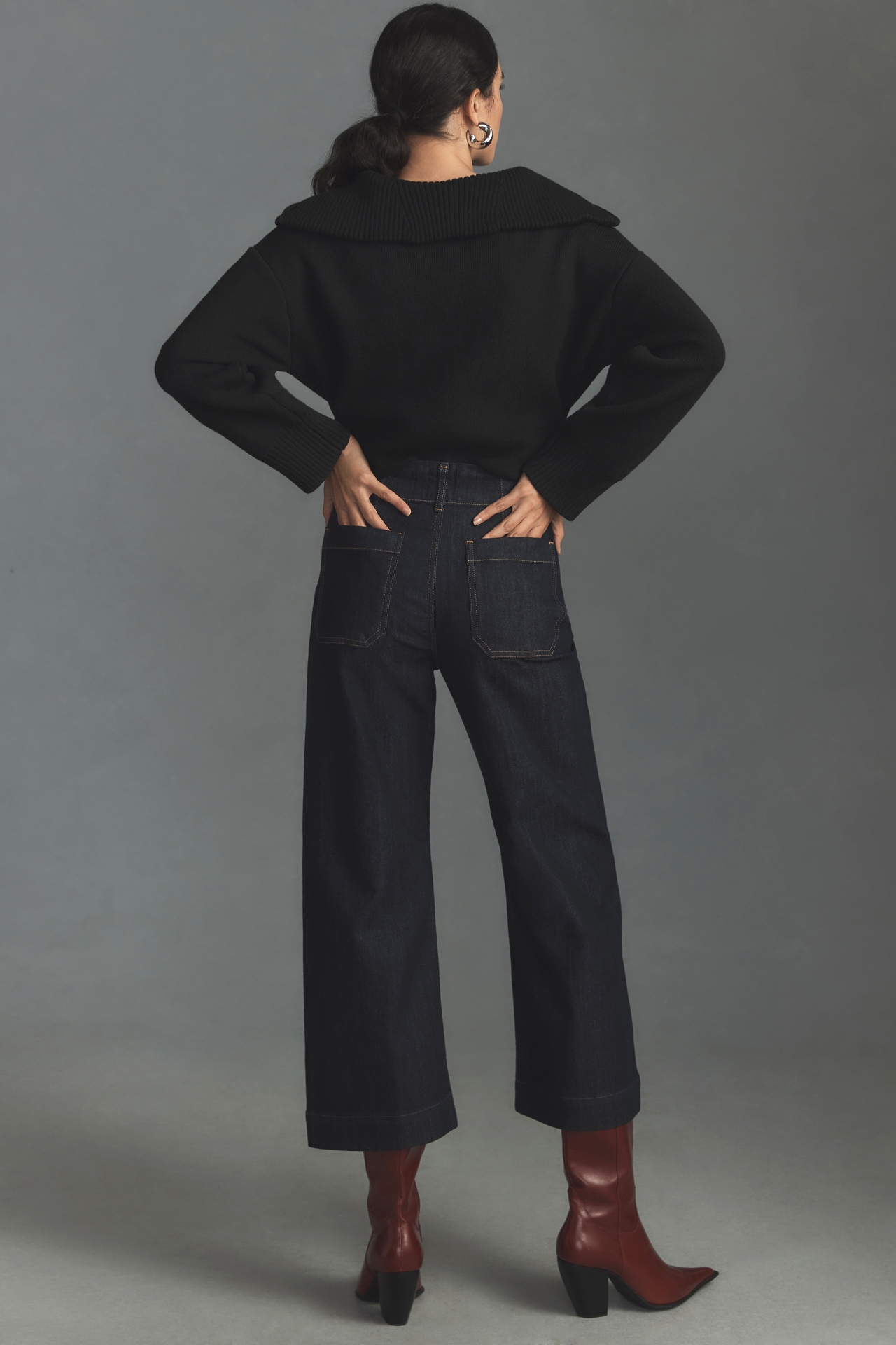 The Colette Denim Cropped Wide-Leg Jeans by Maeve