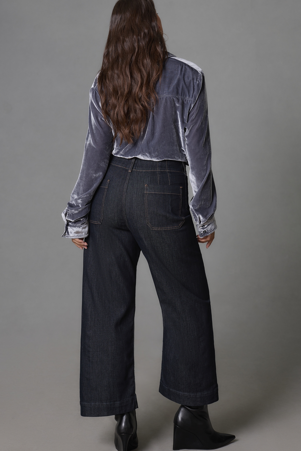 The Colette Denim Cropped Wide-Leg Jeans by Maeve