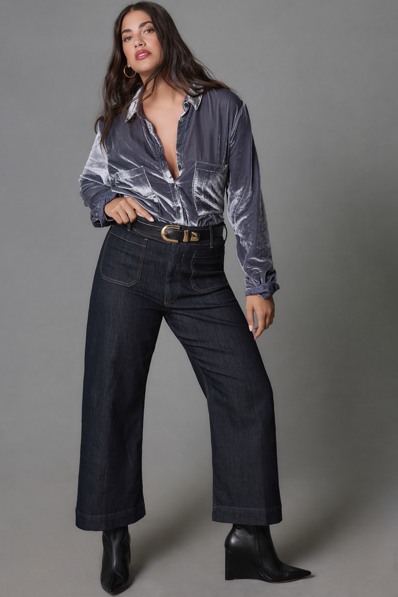 The Colette Denim Cropped Wide-Leg Jeans by Maeve