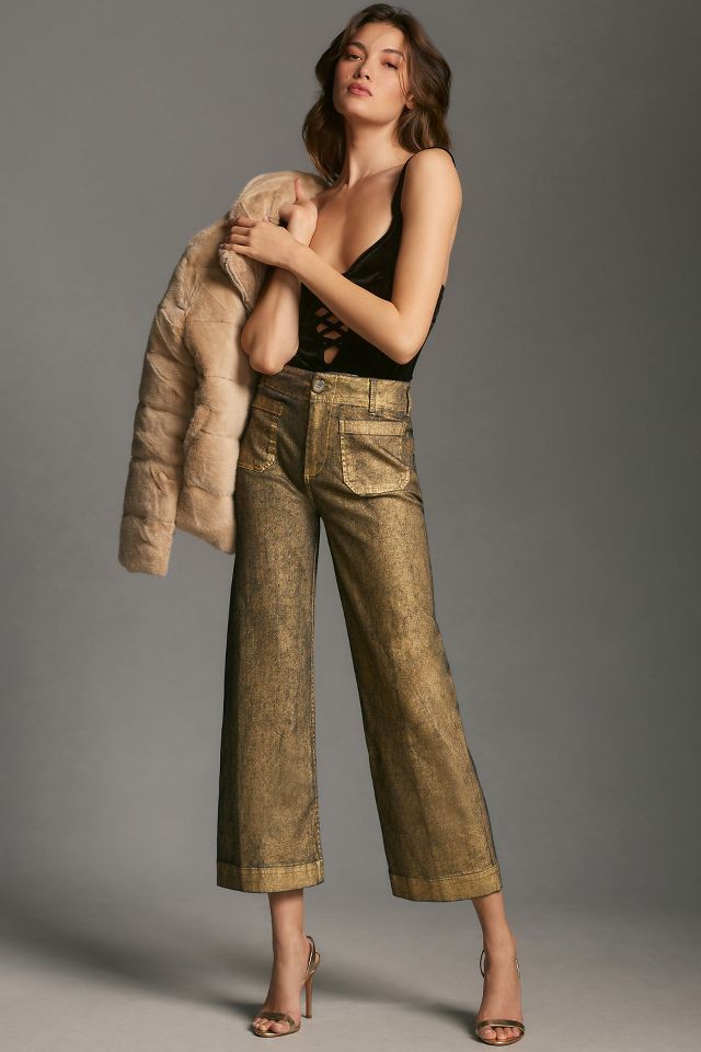 The Colette Foiled Denim Cropped Wide-Leg Pants by Maeve