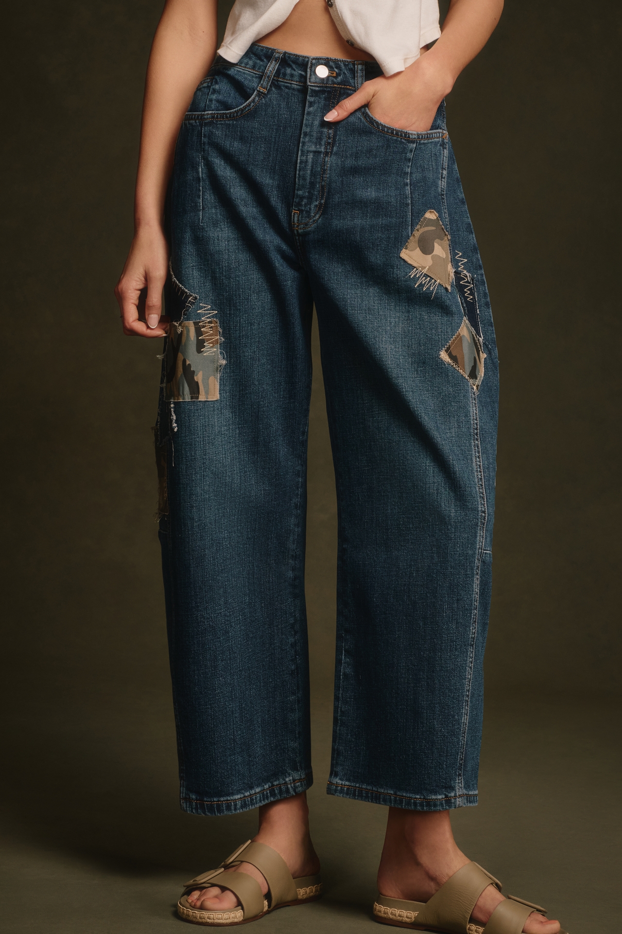 Pilcro Patchwork Heritage Curve Mid-Rise Barrel Jeans