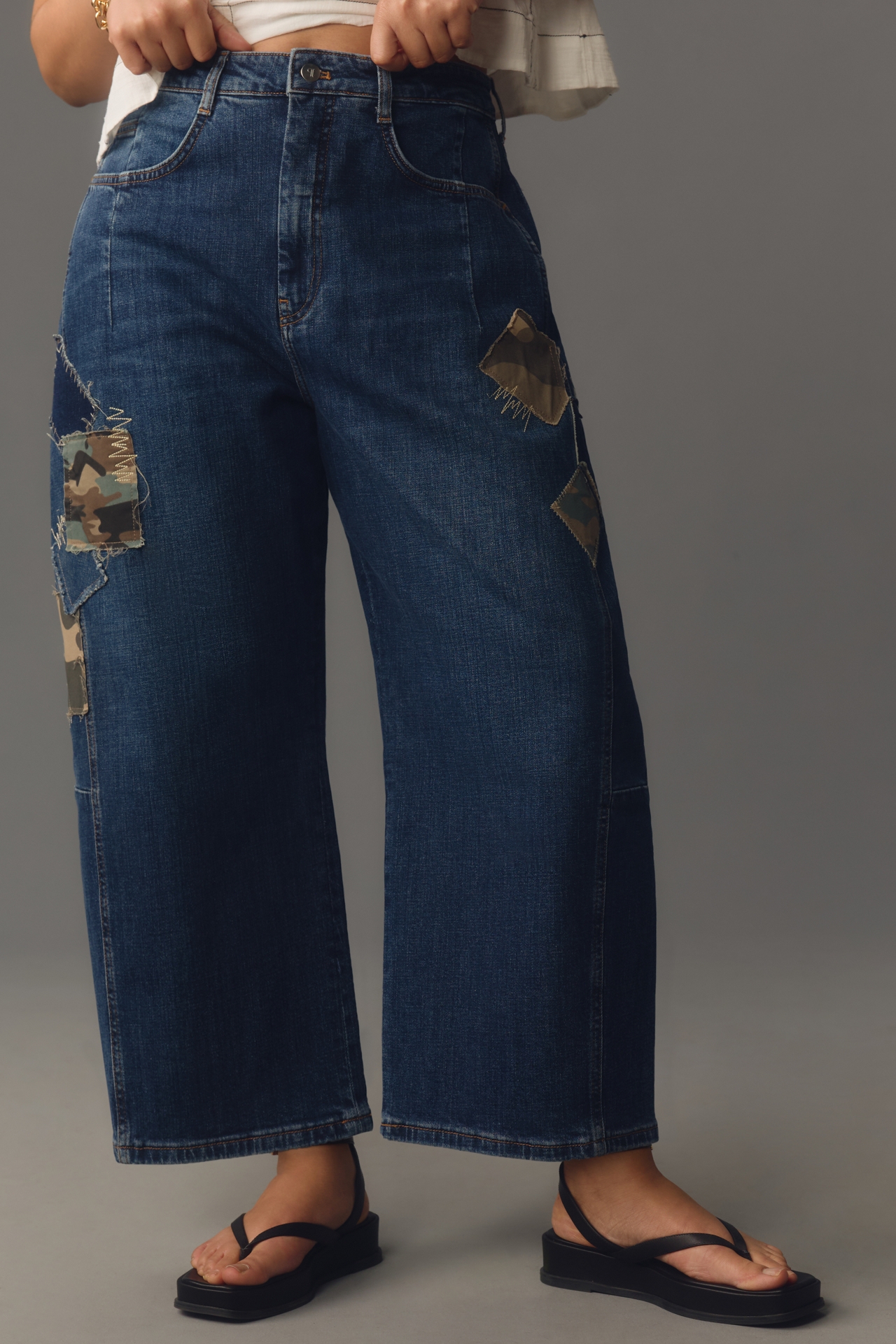 Pilcro Patchwork Heritage Curve Mid-Rise Barrel Jeans