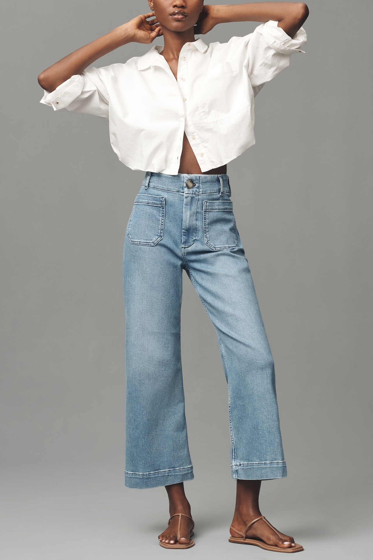 The Colette Regenerative Cotton High-Rise Cropped Wide-Leg Jeans by Maeve