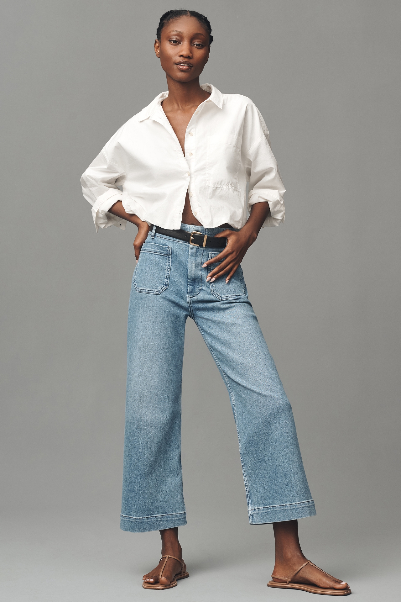 The Colette Regenerative Cotton High-Rise Cropped Wide-Leg Jeans by Maeve