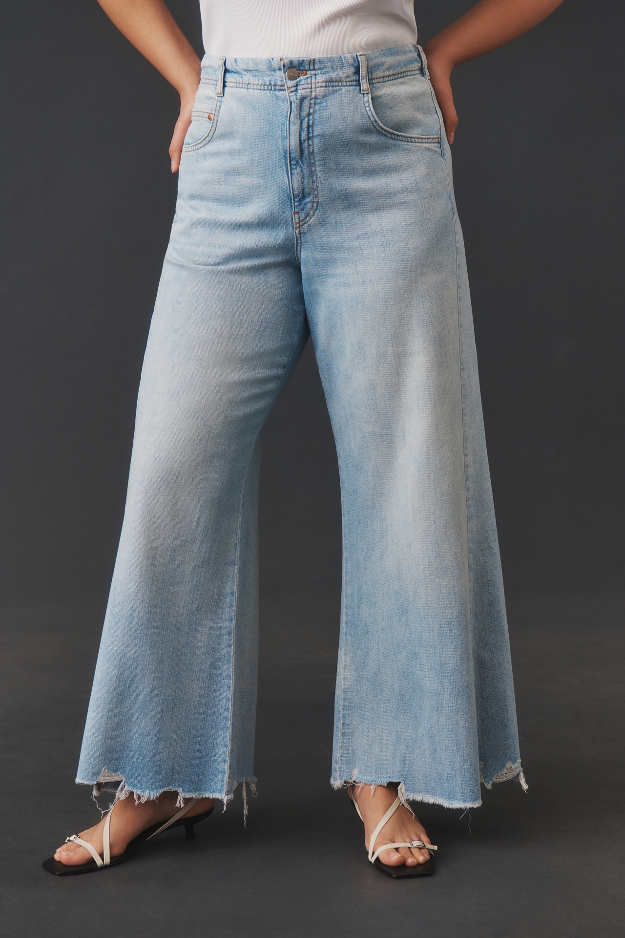 The Adi Mid-Rise Frayed Relaxed Flare Jeans by Pilcro