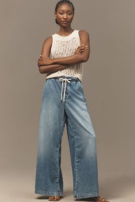 Shop Pilcro Drawstring Pull-on Wide-leg Jeans In Blue
