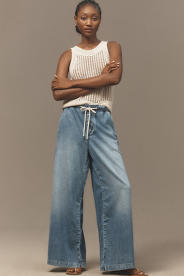 Drawstring Pull-On Wide-Leg Jeans en Blue, taille: XS chez Anthropologie - Pilcro - Modalova