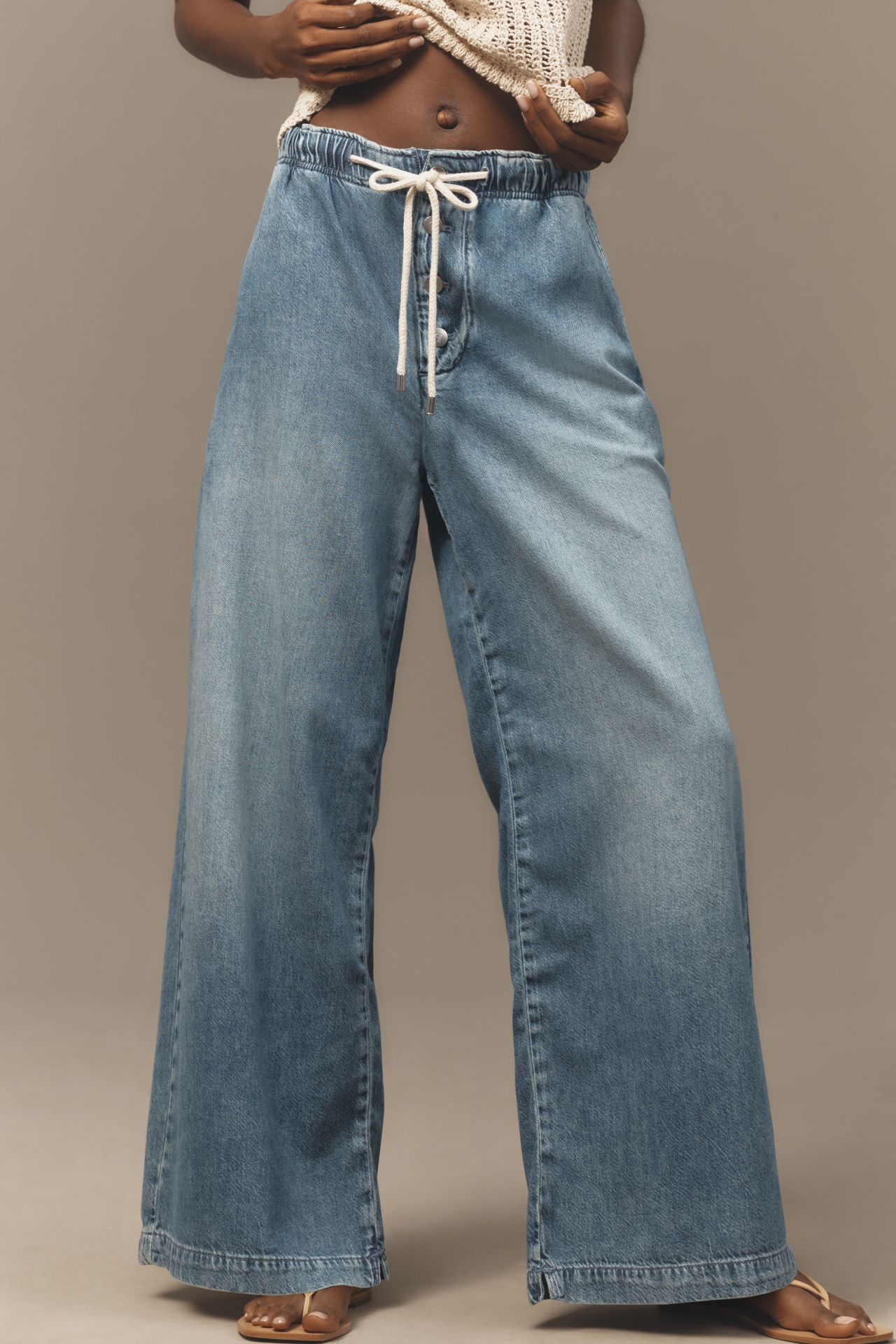 Pilcro Drawstring Pull-On Wide-Leg Jeans