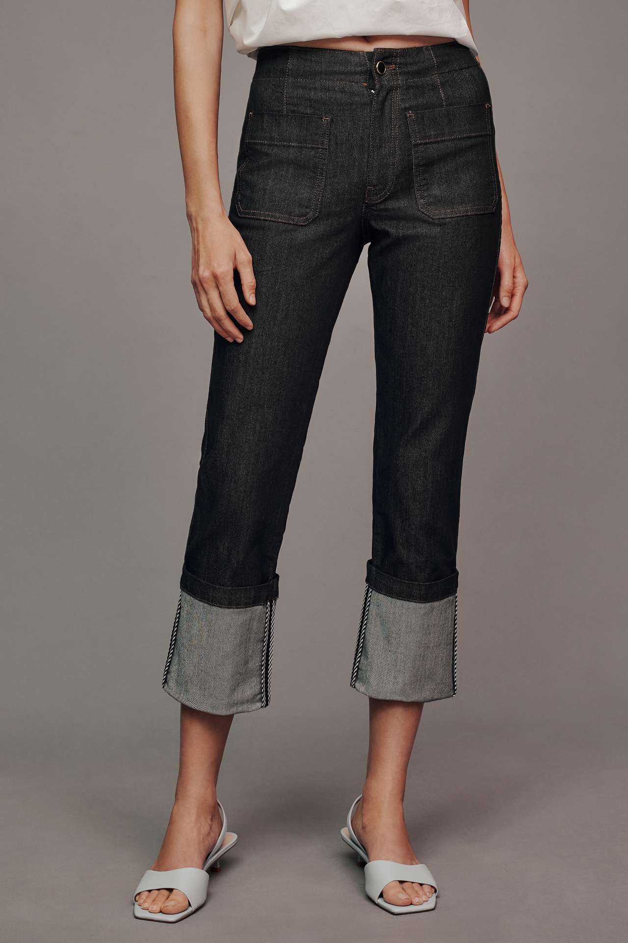 Maeve Cuffed Crop High-Rise Straight-Leg Jeans