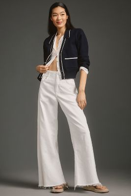 Shop Pilcro The Adi Mid-rise Frayed Relaxed Flare Jeans By  In White