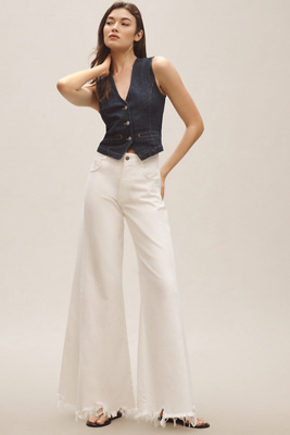 Shop Pilcro The Adi Mid-rise Frayed Relaxed Flare Jeans By  In White