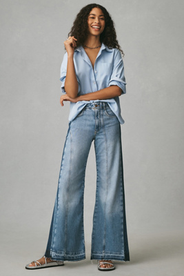 Adi Mid-Rise Frayed Relaxed Flare Jeans by Pilcro: Soft Rework