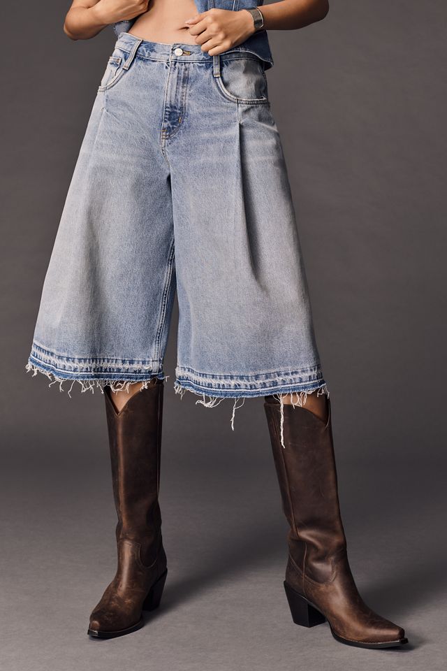 Shorts en denim à jambes larges plissés Pilcro #4