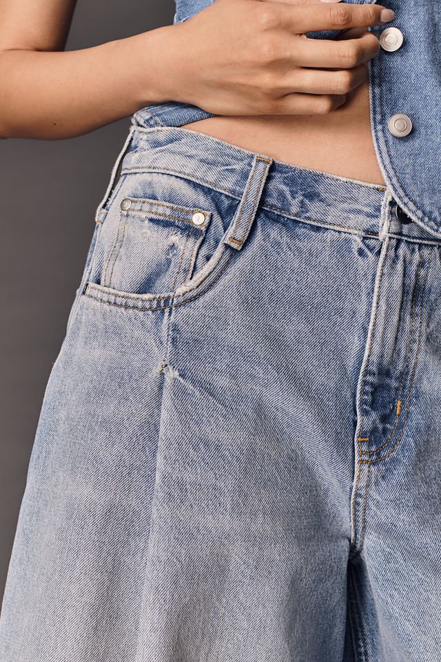 Shorts en denim à jambes larges plissés Pilcro #5