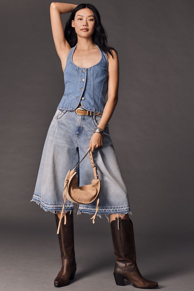 Shorts en denim à jambes larges plissés Pilcro #2