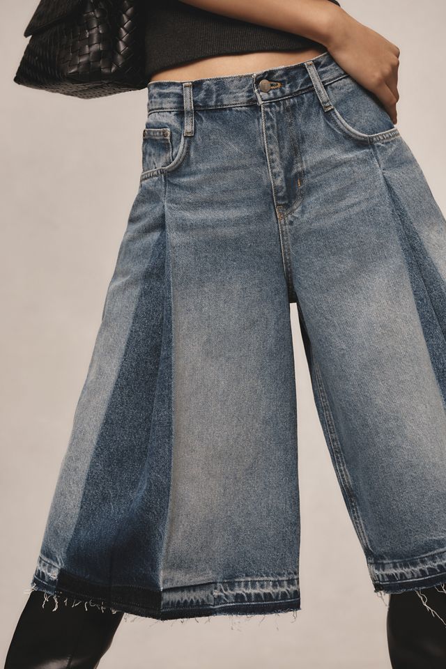 Pilcro Plissierte Culotte Jeans-Shorts mit weitem Bein #1
