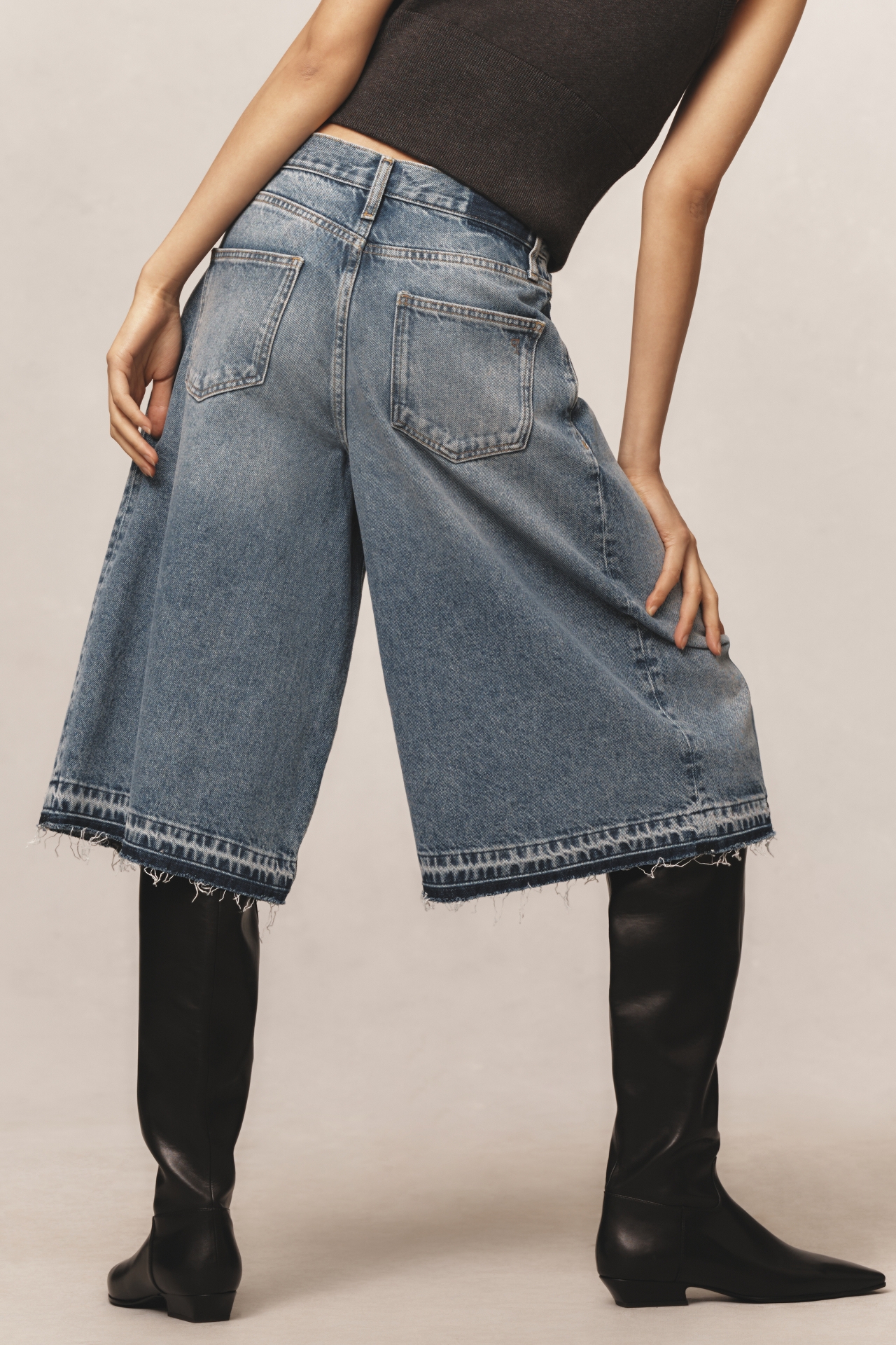 Pilcro Pleated Culotte Mid-Rise Wide-Leg Jeans