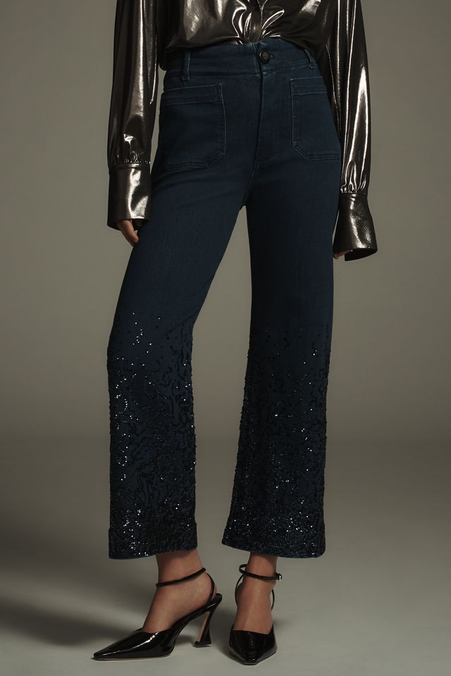 The Colette Sequin Crop Wide-Leg Jeans by Maeve #7