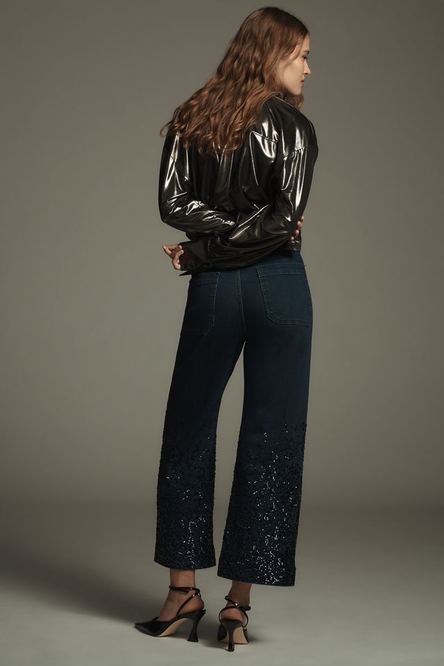 The Colette Sequin Crop Wide-Leg Jeans by Maeve #9