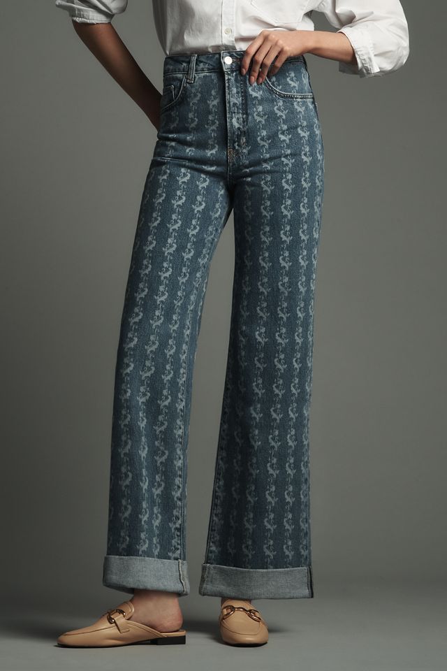 The Austyn High-Rise Cuffed Wide-Leg Jeans by Pilcro: Printed Edition #1