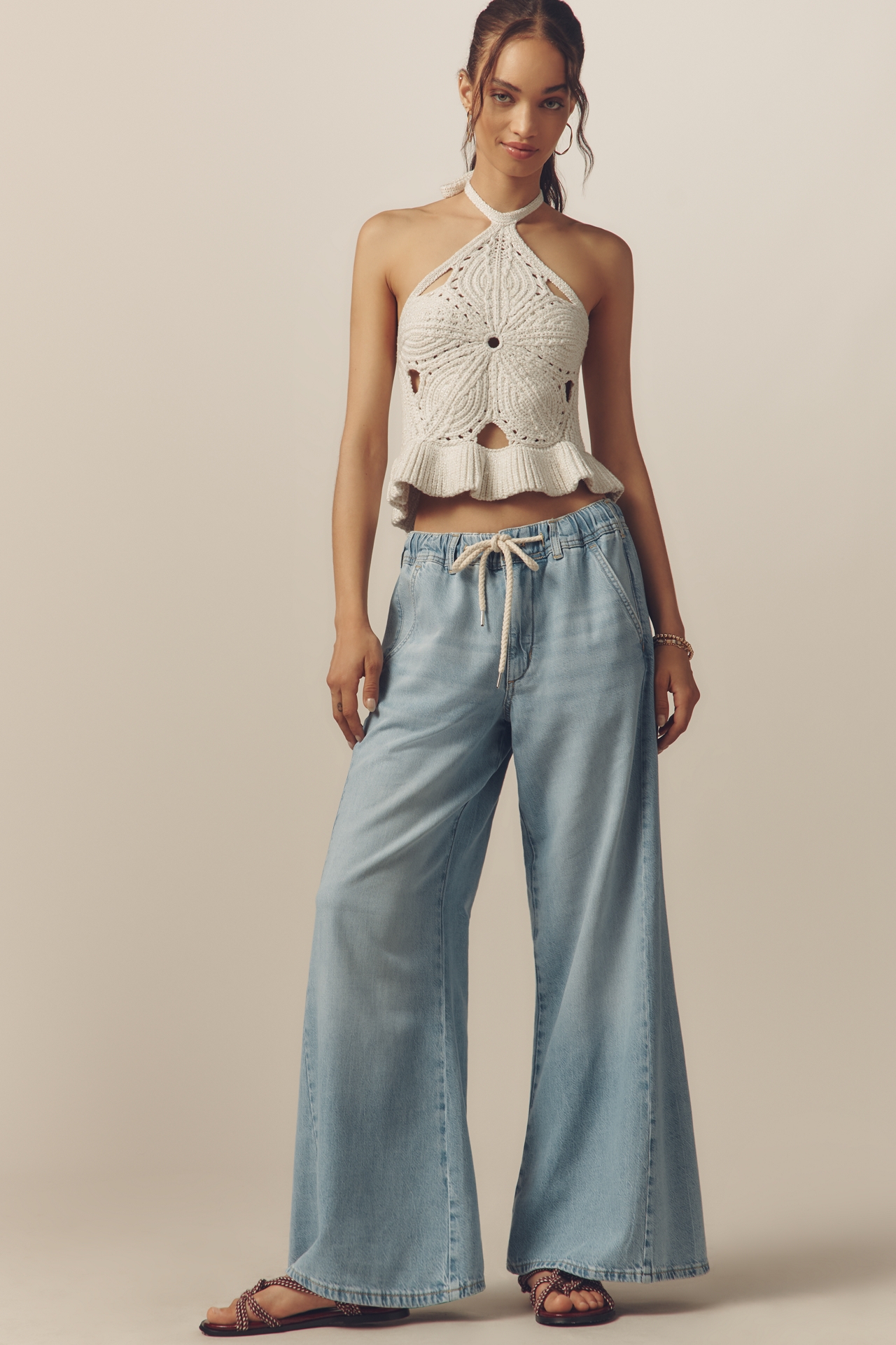 The Adi Pull-On Mid-Rise Flare Jeans by Pilcro