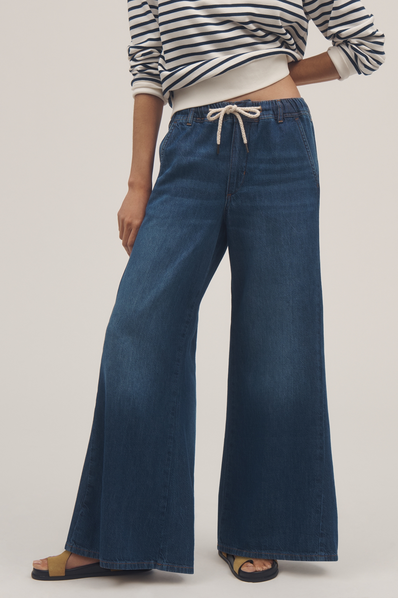 The Adi Pull-On Mid-Rise Flare Jeans by Pilcro