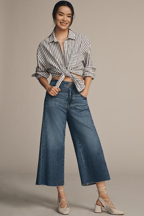 The Adi Mid-Rise Frayed Relaxed Flare Jeans by Pilcro: Cropped Edition