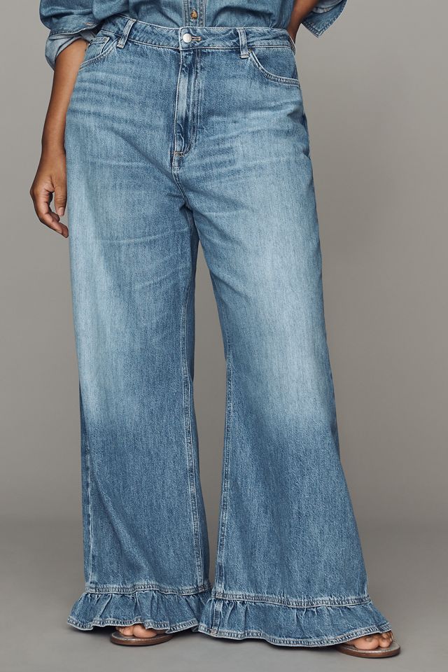 Solene High-Rise Wide-Leg Ruffle Flare Jeans by Pilcro #6
