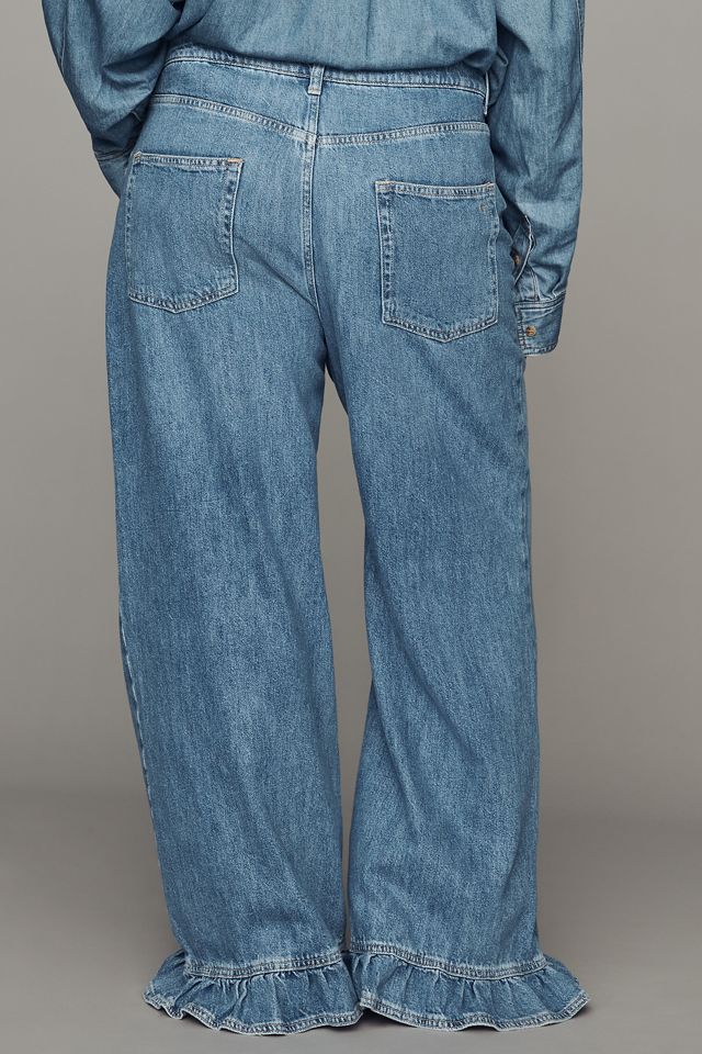 Solene High-Rise Wide-Leg Ruffle Flare Jeans by Pilcro #8