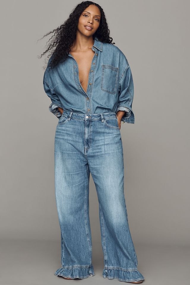 Solene High-Rise Wide-Leg Ruffle Flare Jeans by Pilcro #5