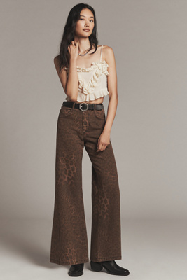 Pilcro The Adi Leopard Mid-rise Flare Jeans By  In Brown