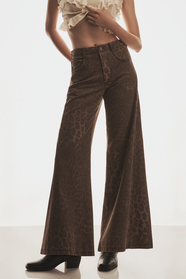 The Adi Leopard Mid-Rise Flare Jeans by Pilcro #1