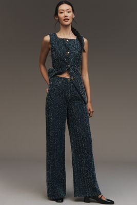 The Skater Needlepoint High-Rise Wide-Leg Jeans by Maeve