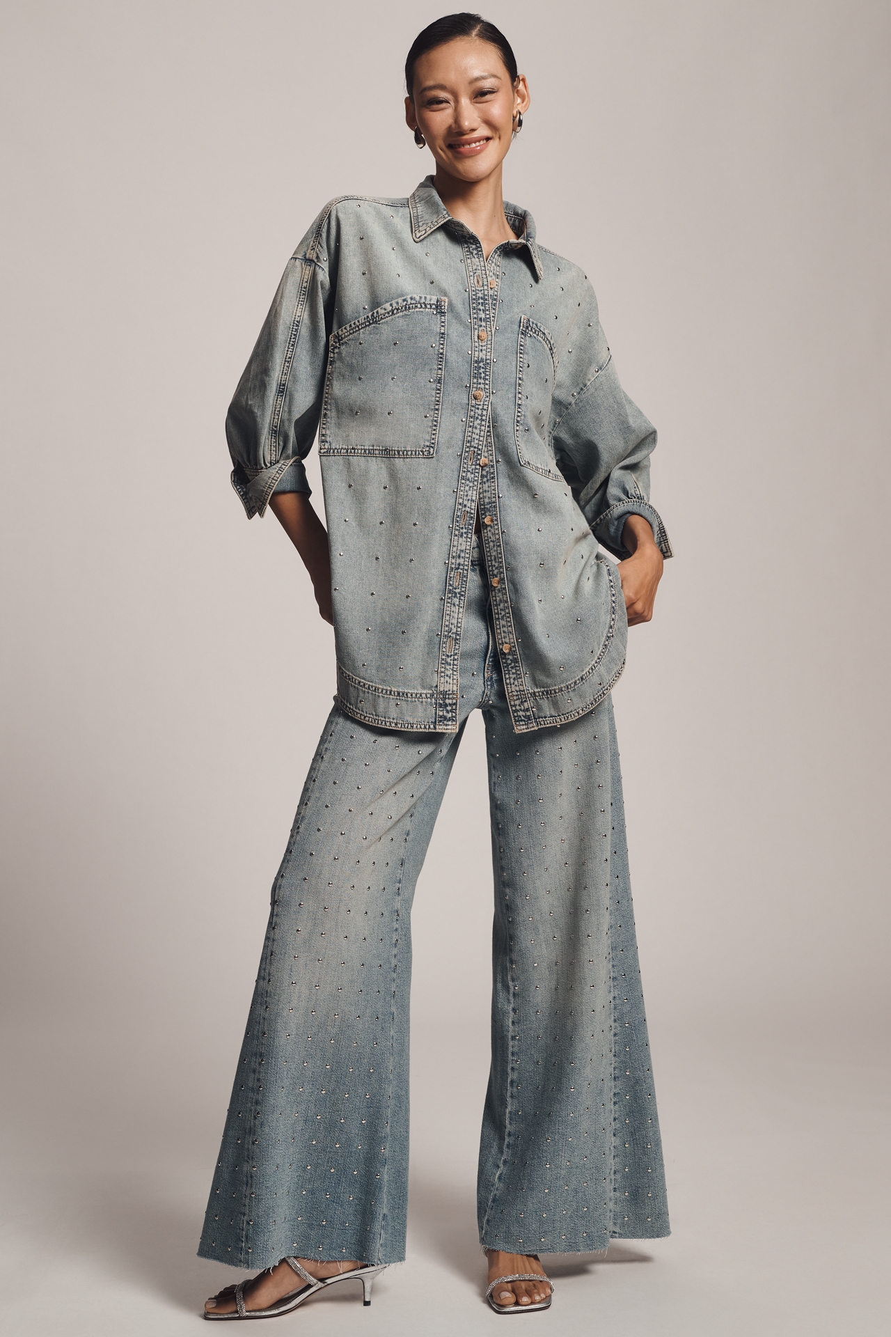 The Adi Mid-Rise Studded Flare Jeans by Pilcro