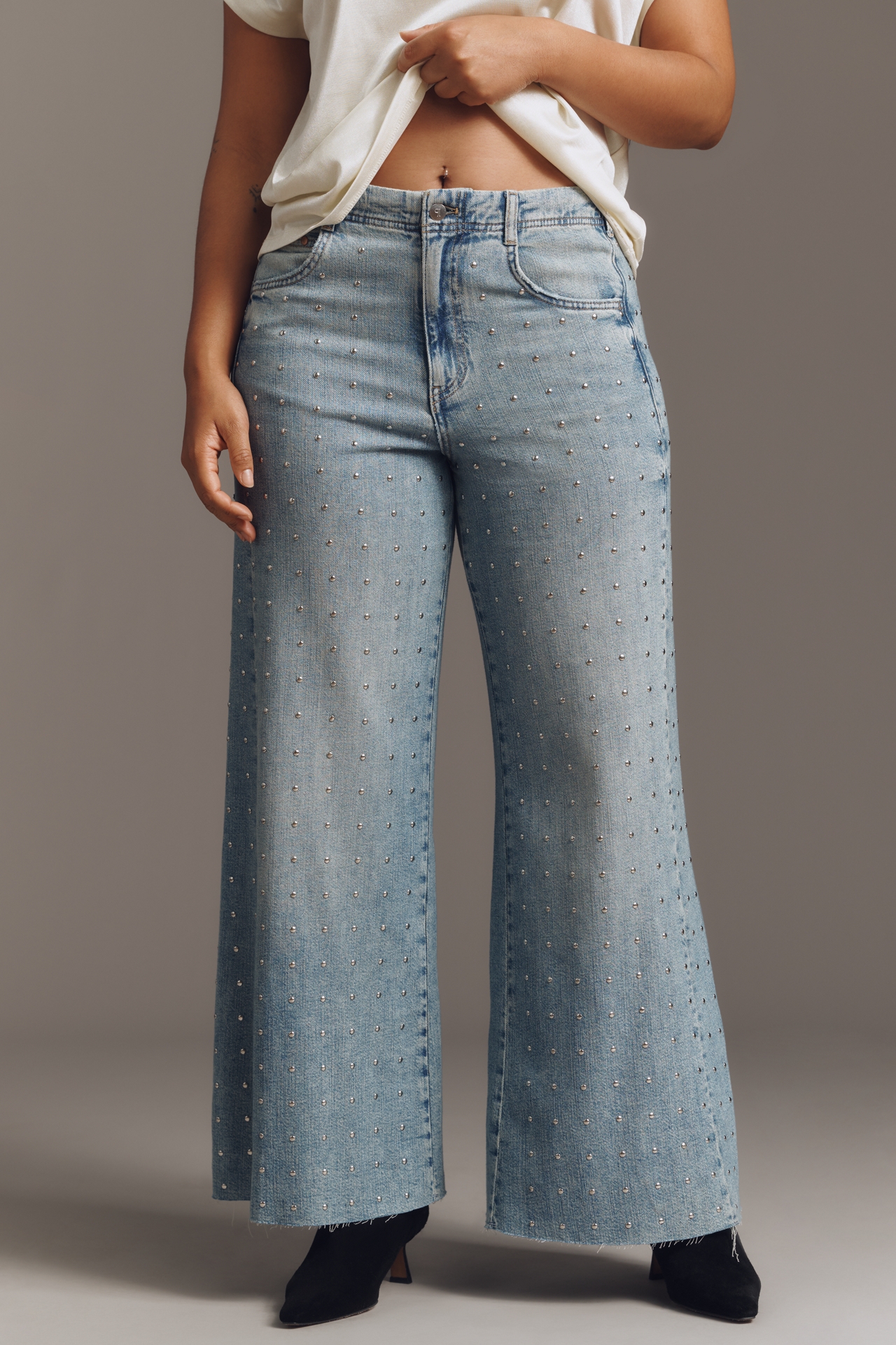 The Adi Mid-Rise Studded Flare Jeans by Pilcro