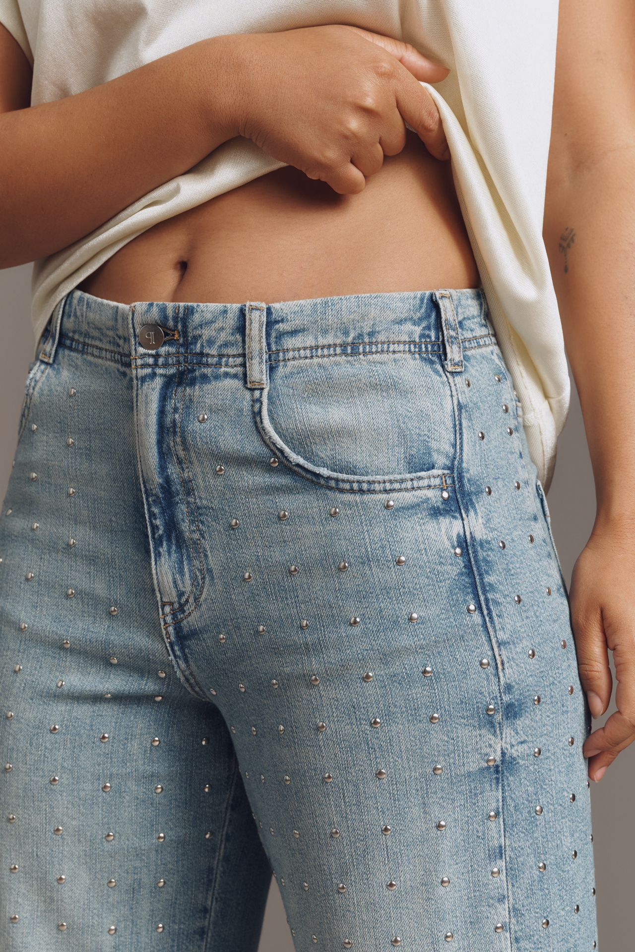 The Adi Mid-Rise Studded Flare Jeans by Pilcro