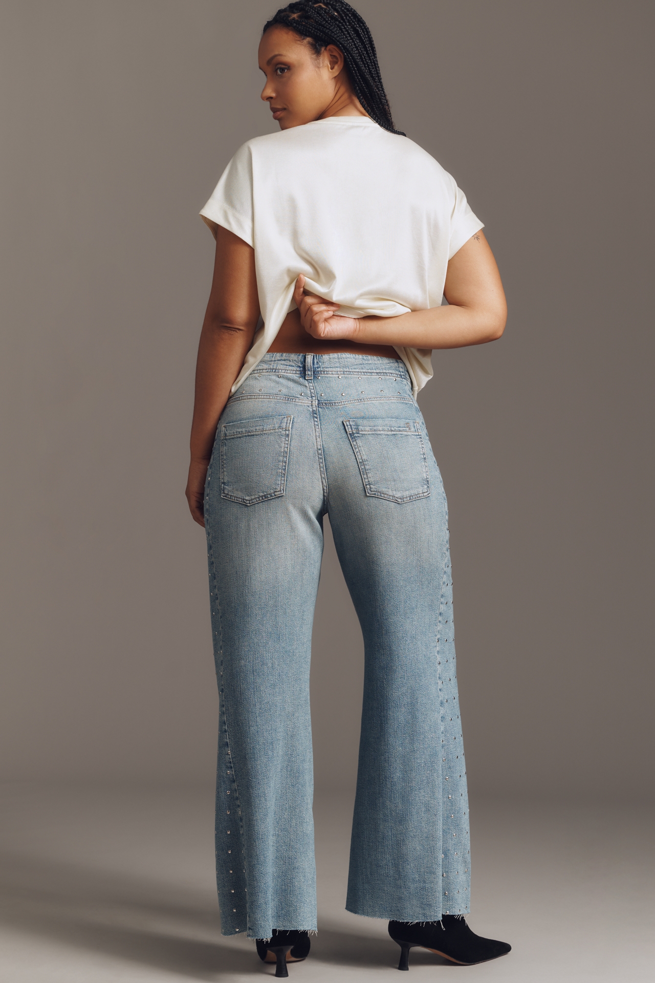 The Adi Mid-Rise Studded Flare Jeans by Pilcro