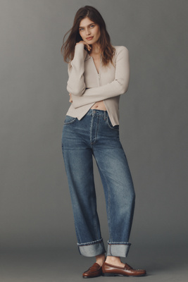 Pilcro Baggy Beau Boyfriend Mid-rise Relaxed Jeans In Blue