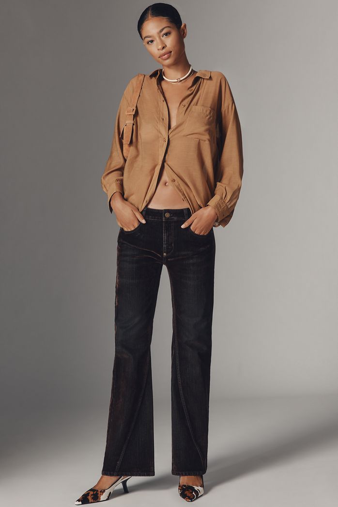 Pilcro Essential Flare Mid-Rise Flocked Jeans