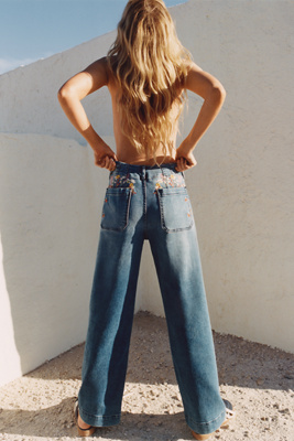 The Colette Full-Length Wide-Leg Embroidered Jeans by Maeve