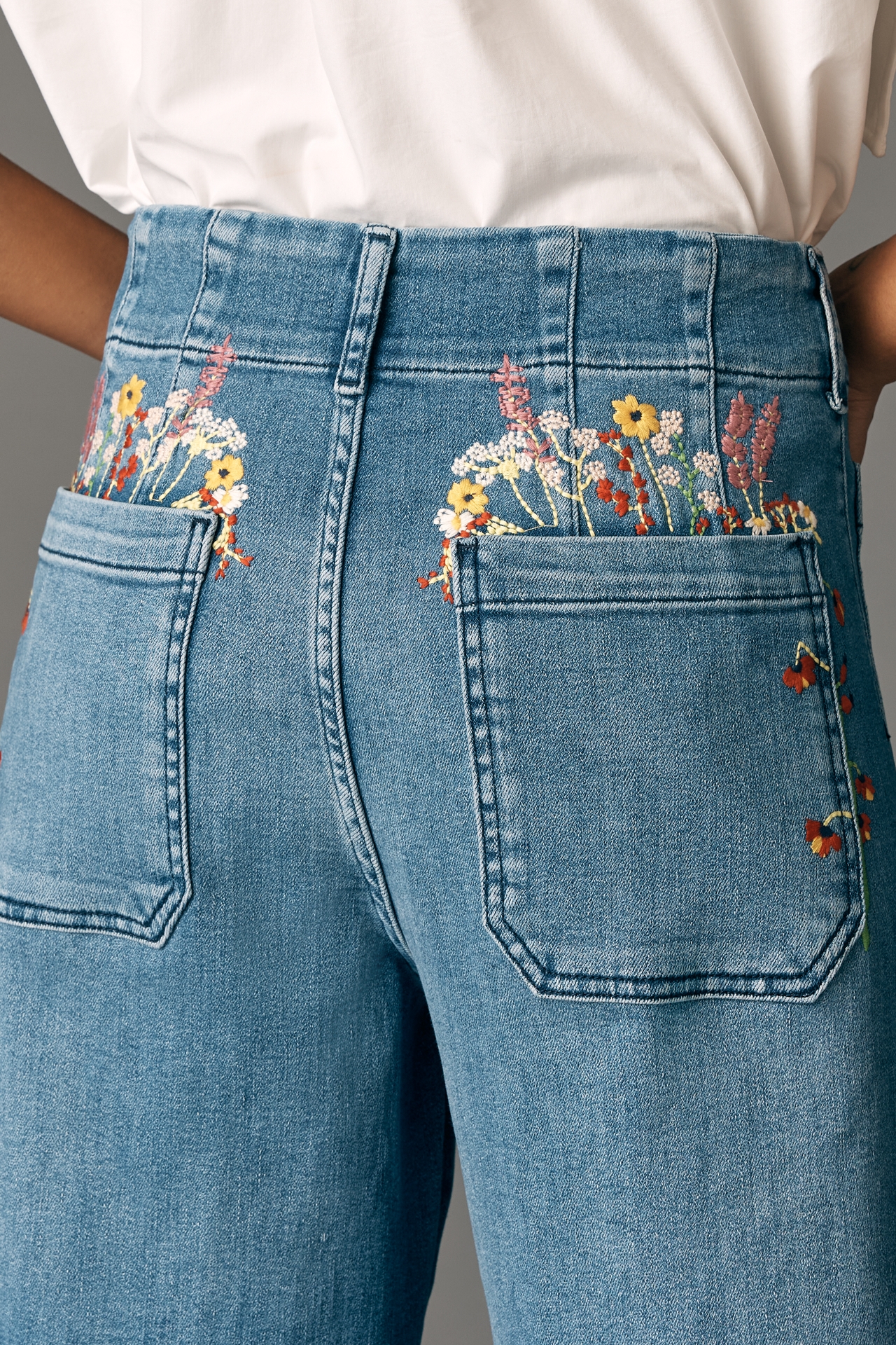 The Colette Full-Length Wide-Leg Embroidered Jeans by Maeve
