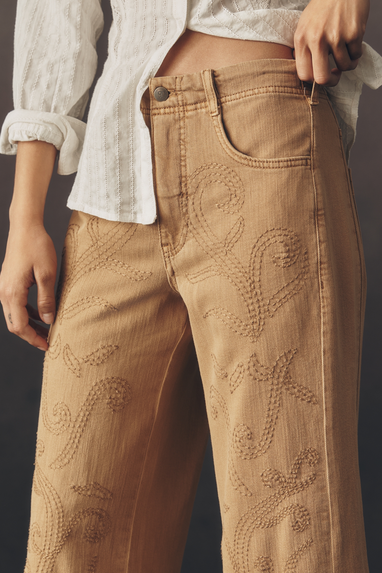 The Adi Embroidered Mid-Rise Flare Jeans by Pilcro