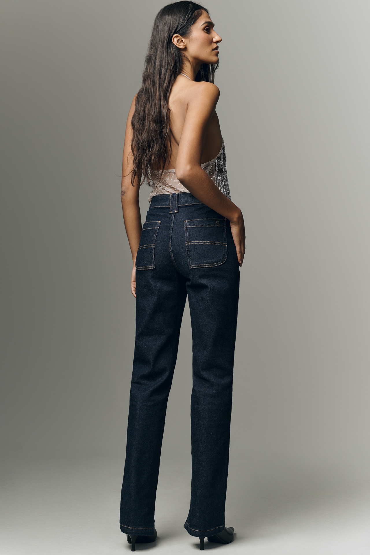 Pilcro Dylan Mid-Rise Puddle Straight-Leg Jeans