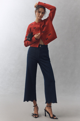 Maeve The Colette Scallop-pocket Crop Wide-leg Jeans By  In Blue
